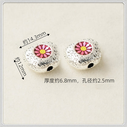 Oval Sunflower Metal Beads Cloisonne Enamel Alloy 10pcs 8
