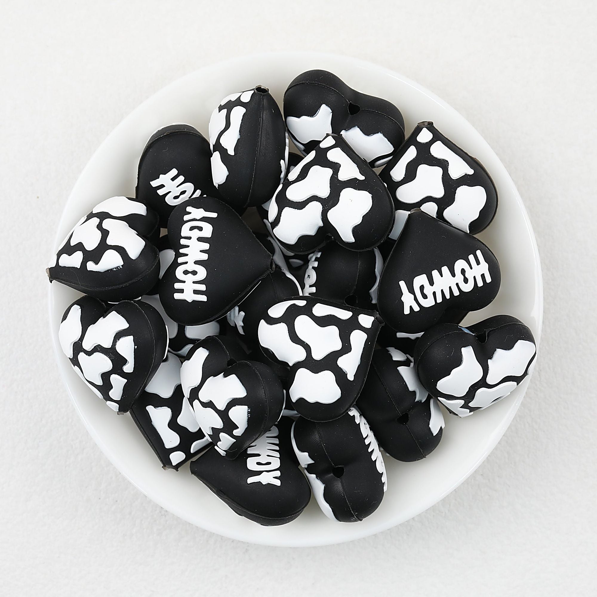 3D Western Cowboy Heart Silicone Focal Beads Cow Print 20pcs