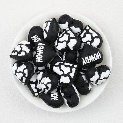 3D Western Cowboy Heart Silicone Focal Beads Cow Print 20pcs