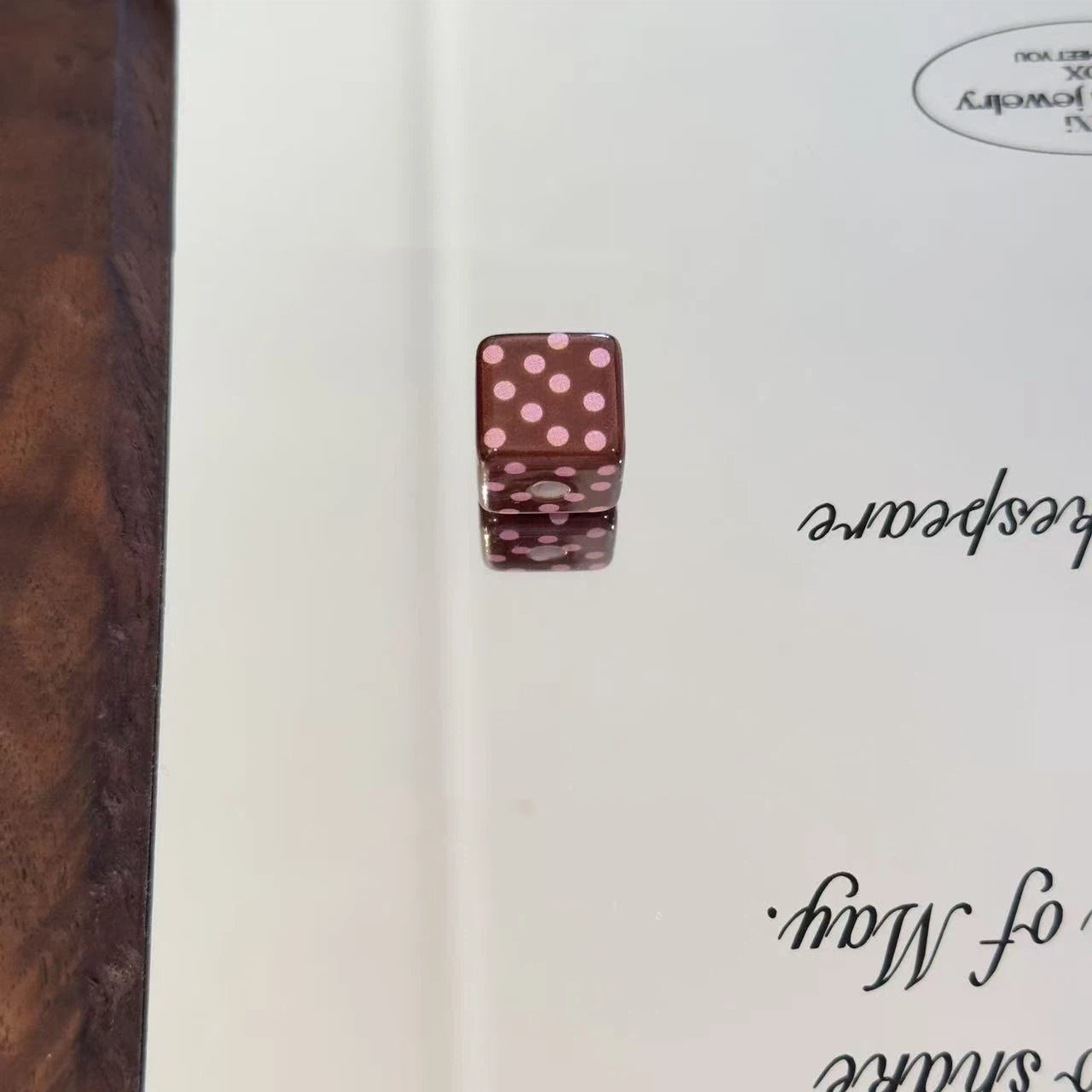 Coffee Tone Square Acrylic Beads 14mm Polka Dotted Glossy 10pcs 4
