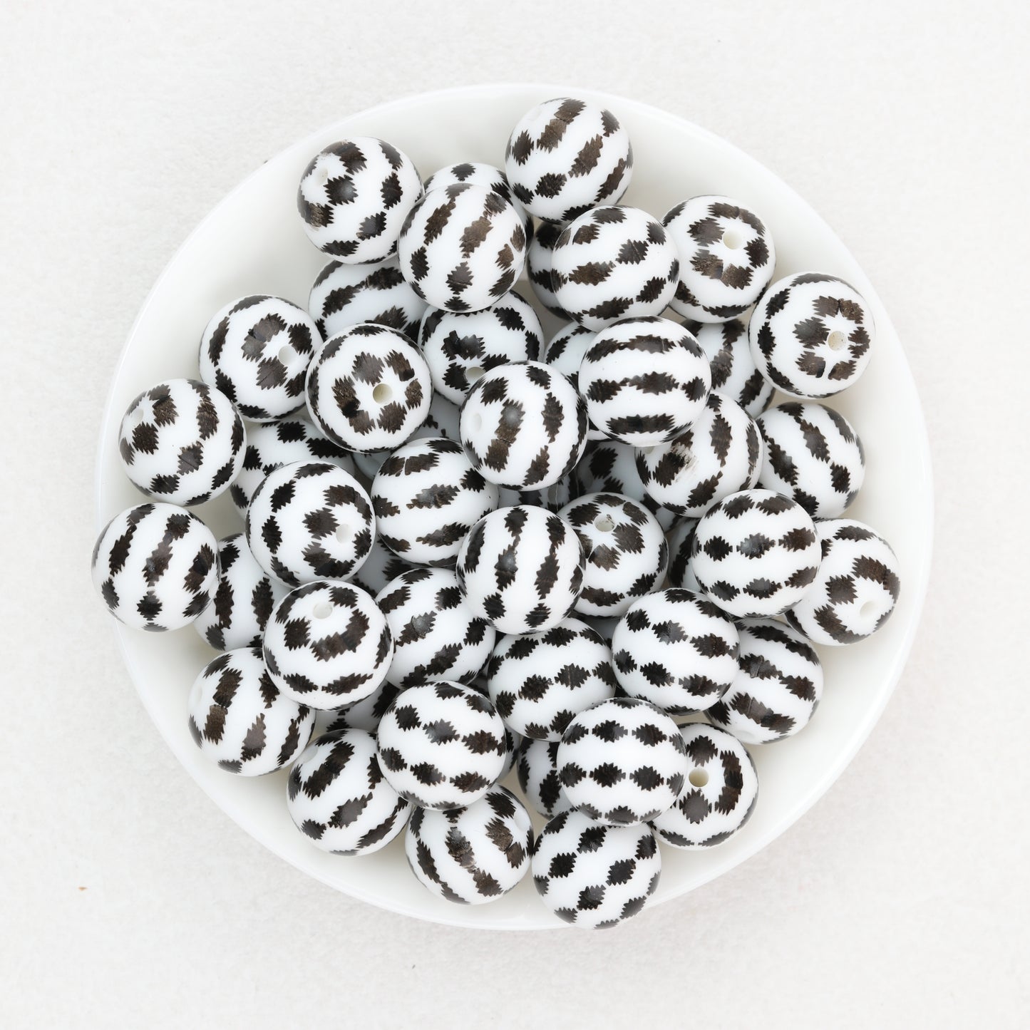 15mm Black and White Patterned Silicone Round Beads 50pcs 6