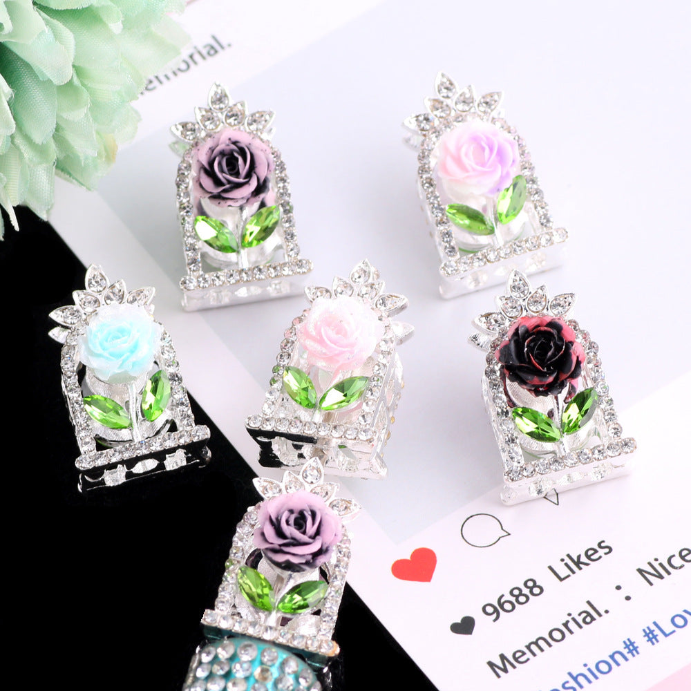 24mm Rose Frame Rhinestone Beads Alloy Decorative 3pcs 2
