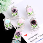 24mm Rose Frame Rhinestone Beads Alloy Decorative 3pcs 2