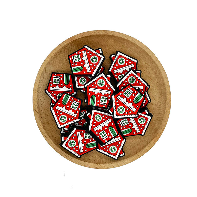 Silicone Focal Beads Christmas Gingerbread House Red with Snowy Icing 20pcs 2