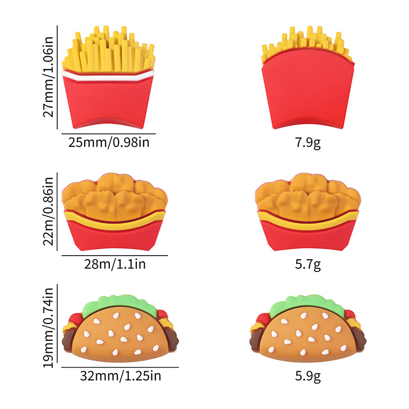 Silicone 3D Focal Beads Fast Food Chicken Nuggets French Fries Taco Pizza 20pcs 8
