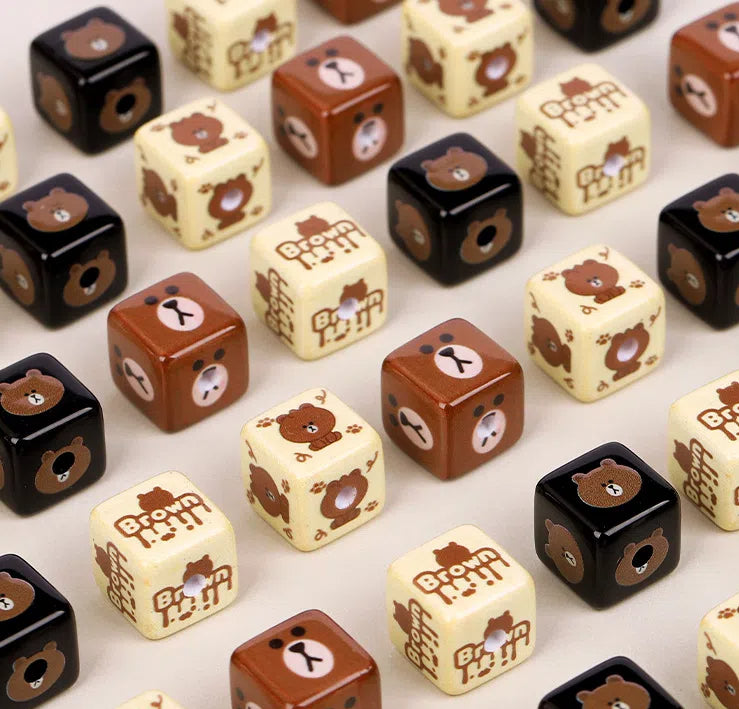 Printed Square Acrylic Beads 15mm Brown Bear Series 10pcs 3