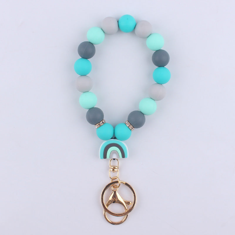 Rainbow Silicone Bead Wristlet Keychain with Rainbow Charm 9