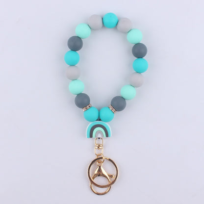 Rainbow Silicone Bead Wristlet Keychain with Rainbow Charm 9