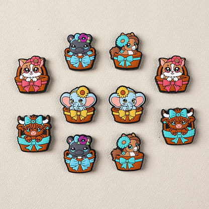 Silicone Focal Beads Basket Animals Holding Bows 20pcs