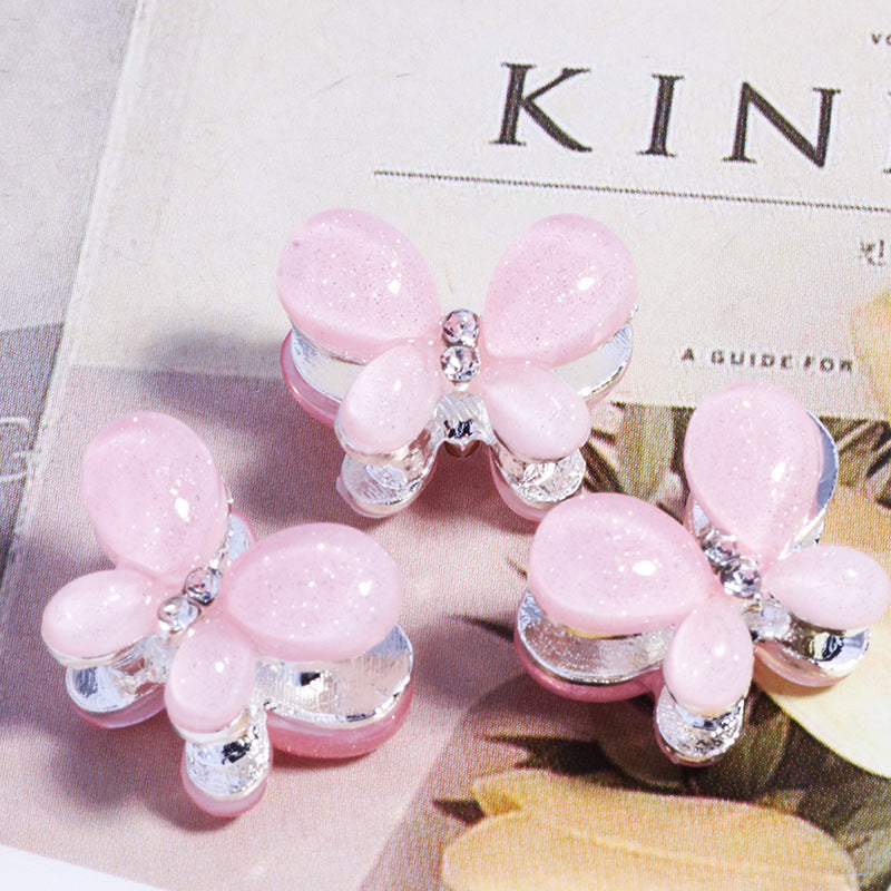 3D Glitter Butterfly Alloy Beads 16mm 2pcs 7