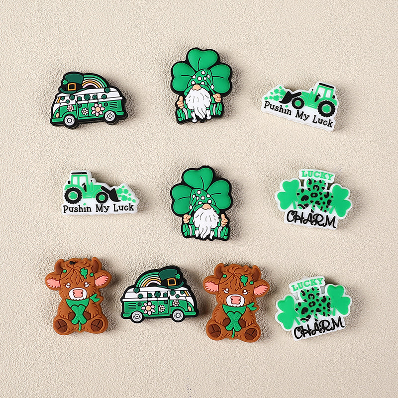 Silicone Focal Beads Saint Patrick Day Clover Lucky Charm 10pcs 5