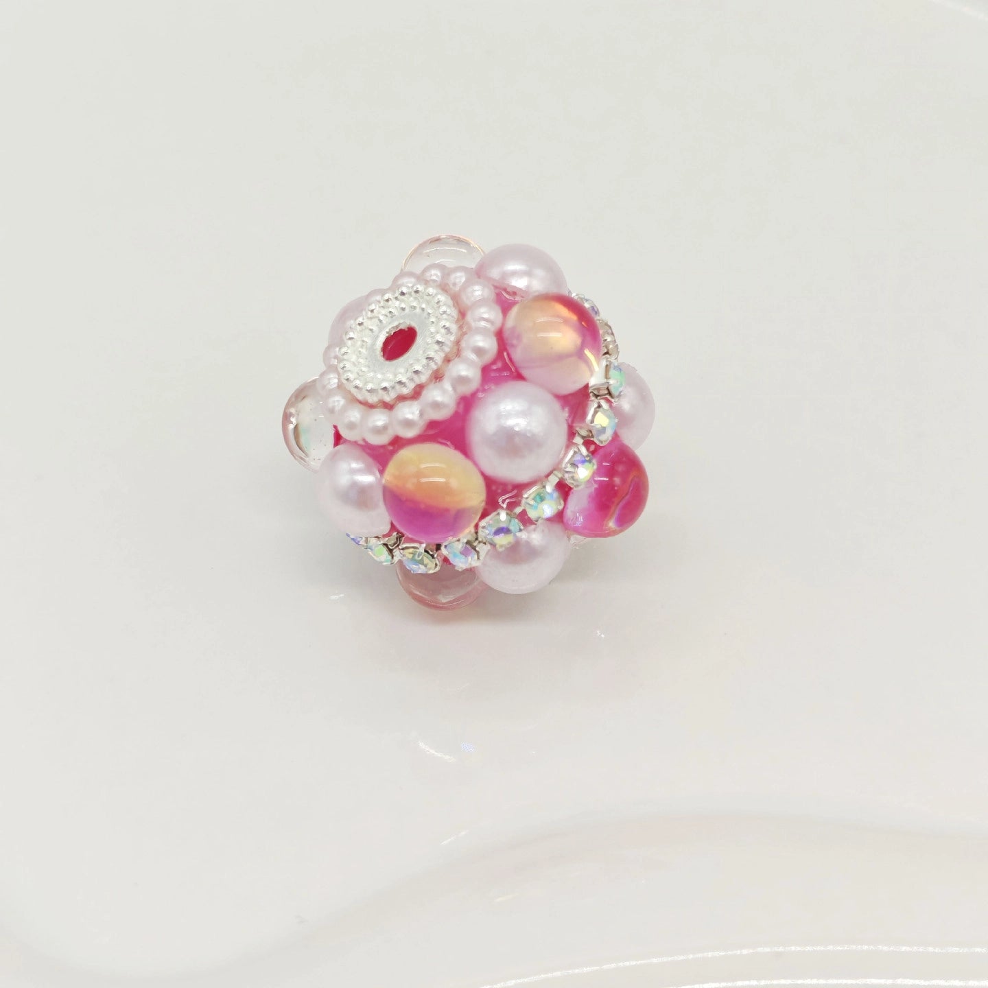 Rhinestone Bubblegum Beads 18mm Pearl Encrusted Round 4pcs 12