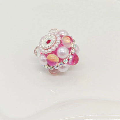 Rhinestone Bubblegum Beads 18mm Pearl Encrusted Round 4pcs 12