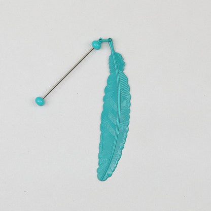 Beadable Feather Bookmarks Metal Colorful Detailed 13g - Peacock Blue