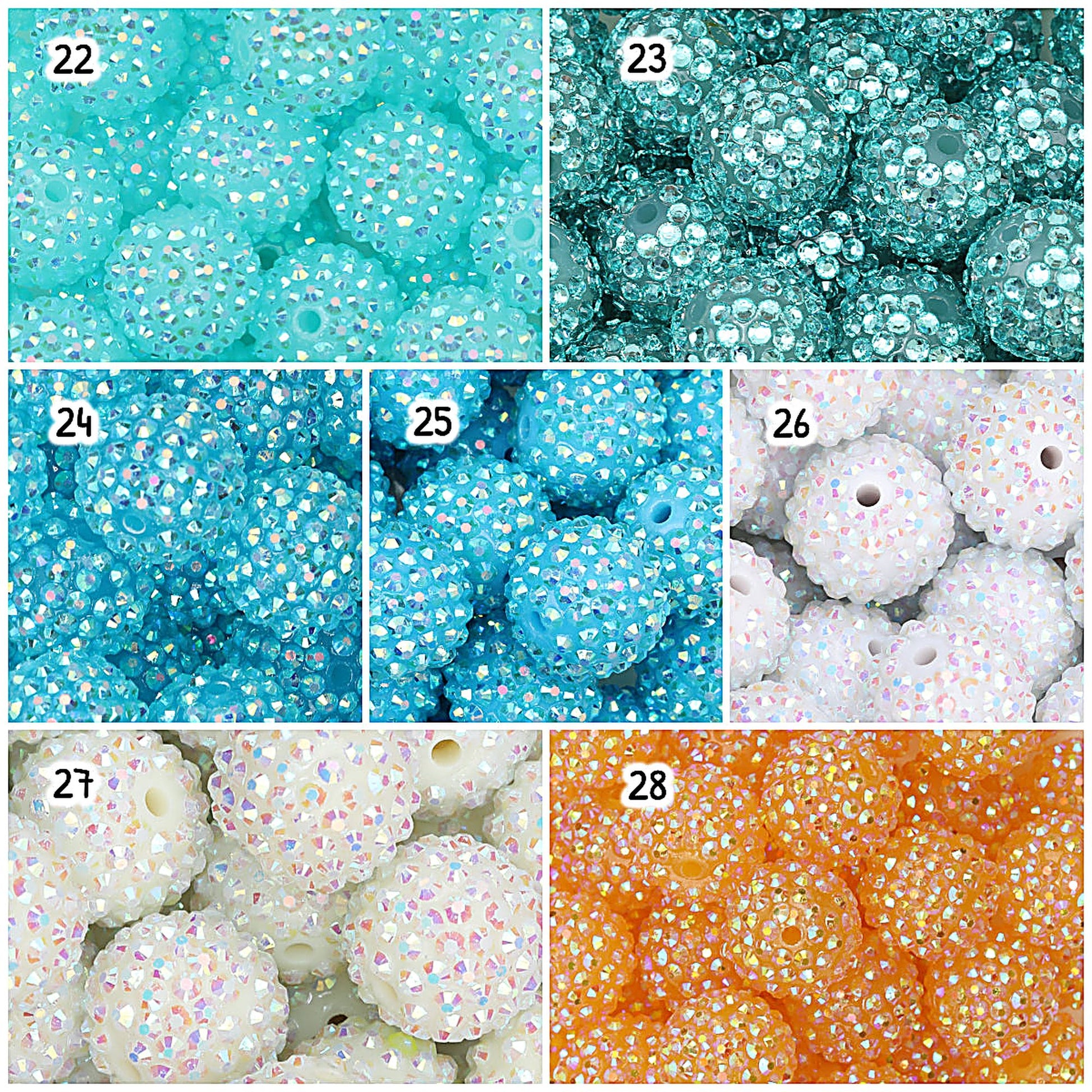 Multicolor Round Rhinestone Beads 20mm Sparkle Shine 50pcs
