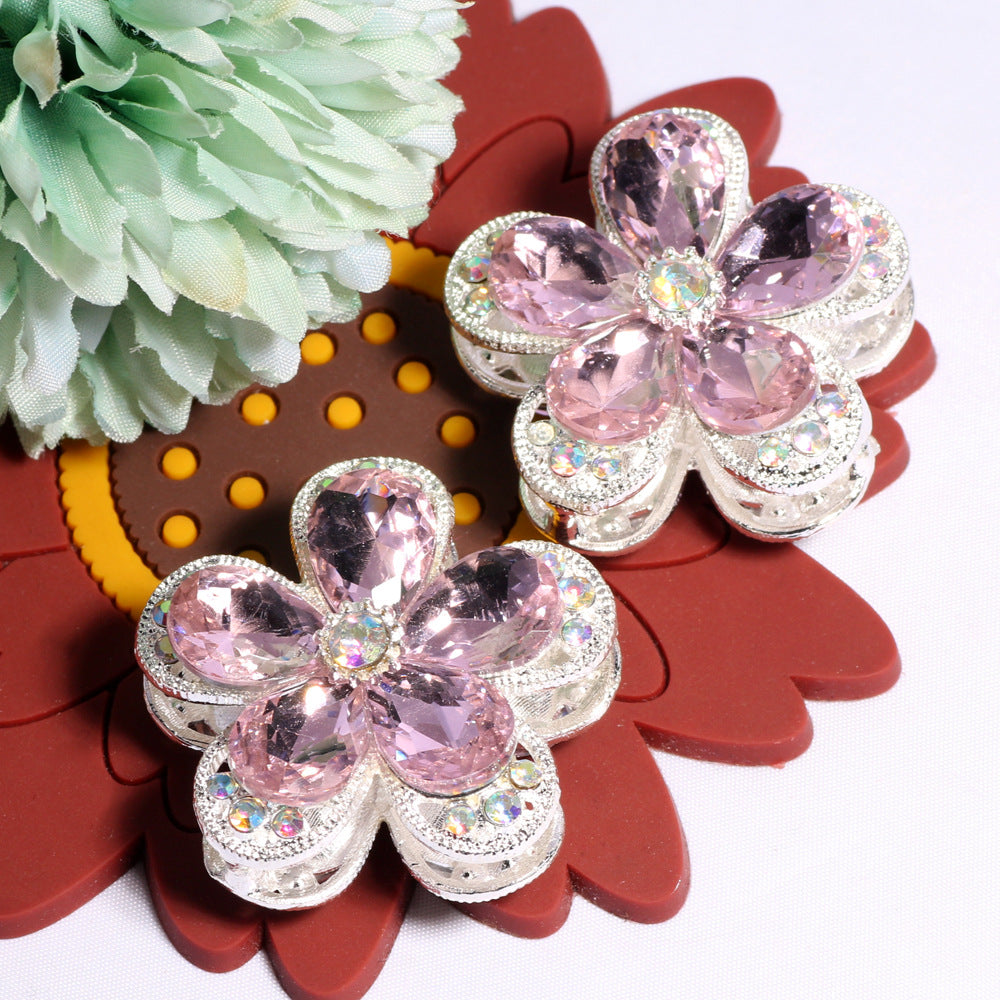 Double Layer 37mm Flower Rhinestone Beads with Alloy Base 2pcs 17