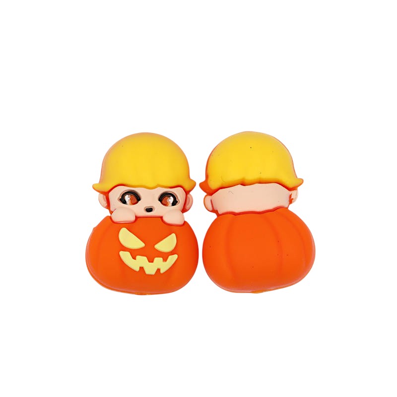 Silicone 3D Focal Beads Halloween Pumpkin Dolls Yellow Hats 20pcs