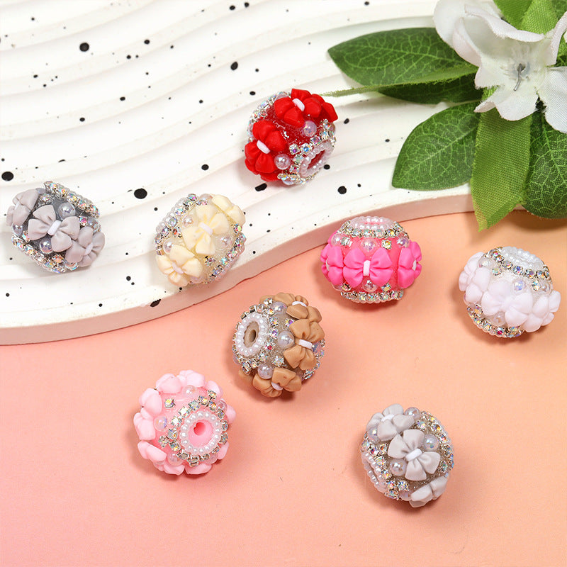 Fancy Bow Wrapped Round Acrylic Beads 23mm 10pcs 3