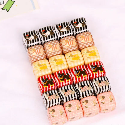 Square Acrylic Beads 14mm Striped Cartoon Puppy Pattern 10pcs