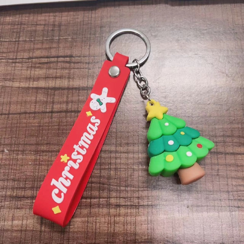 Soft Rubber Christmas Tree and Santa Claus Keychain with Red Strap 15