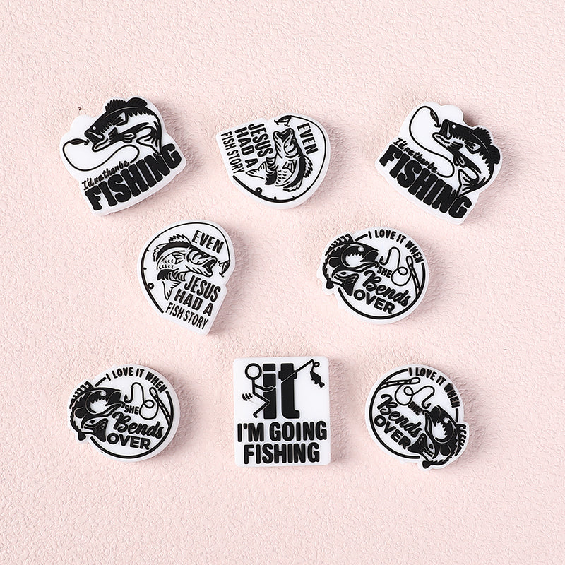 Silicone Focal Beads Fishing Theme Bold Fish and Hook Designs 20pcs 3
