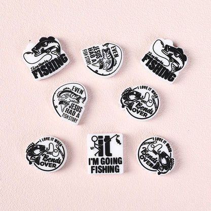 Silicone Focal Beads Fishing Theme Bold Fish and Hook Designs 20pcs 3