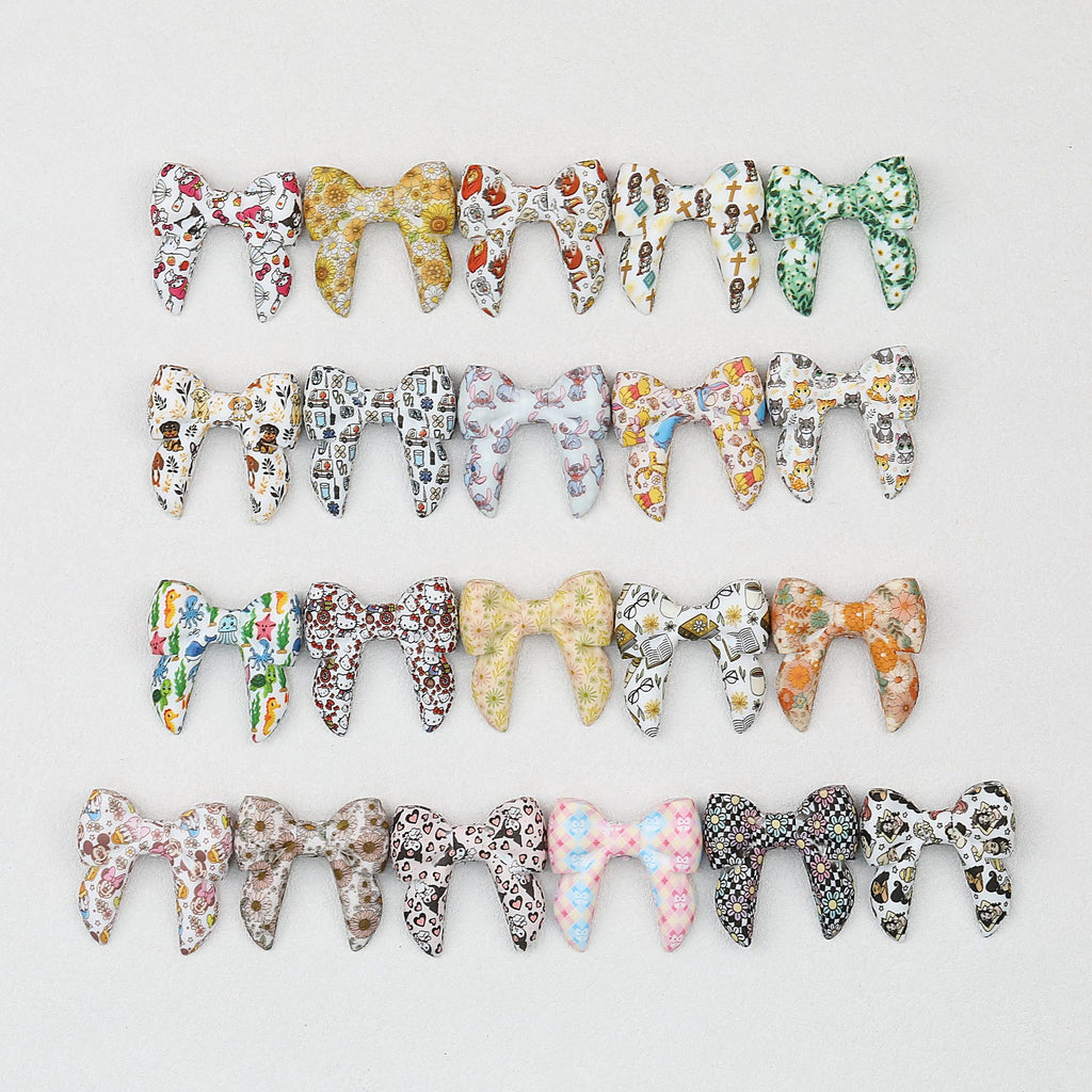 3D Printed Bow Shape Silicone Beads Colorful Pattern 10pcs