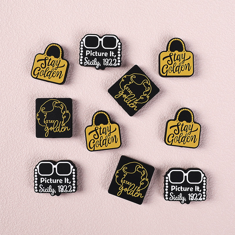 Silicone Focal Beads The Golden Girl Retro Black and Gold Designs 20pcs 3