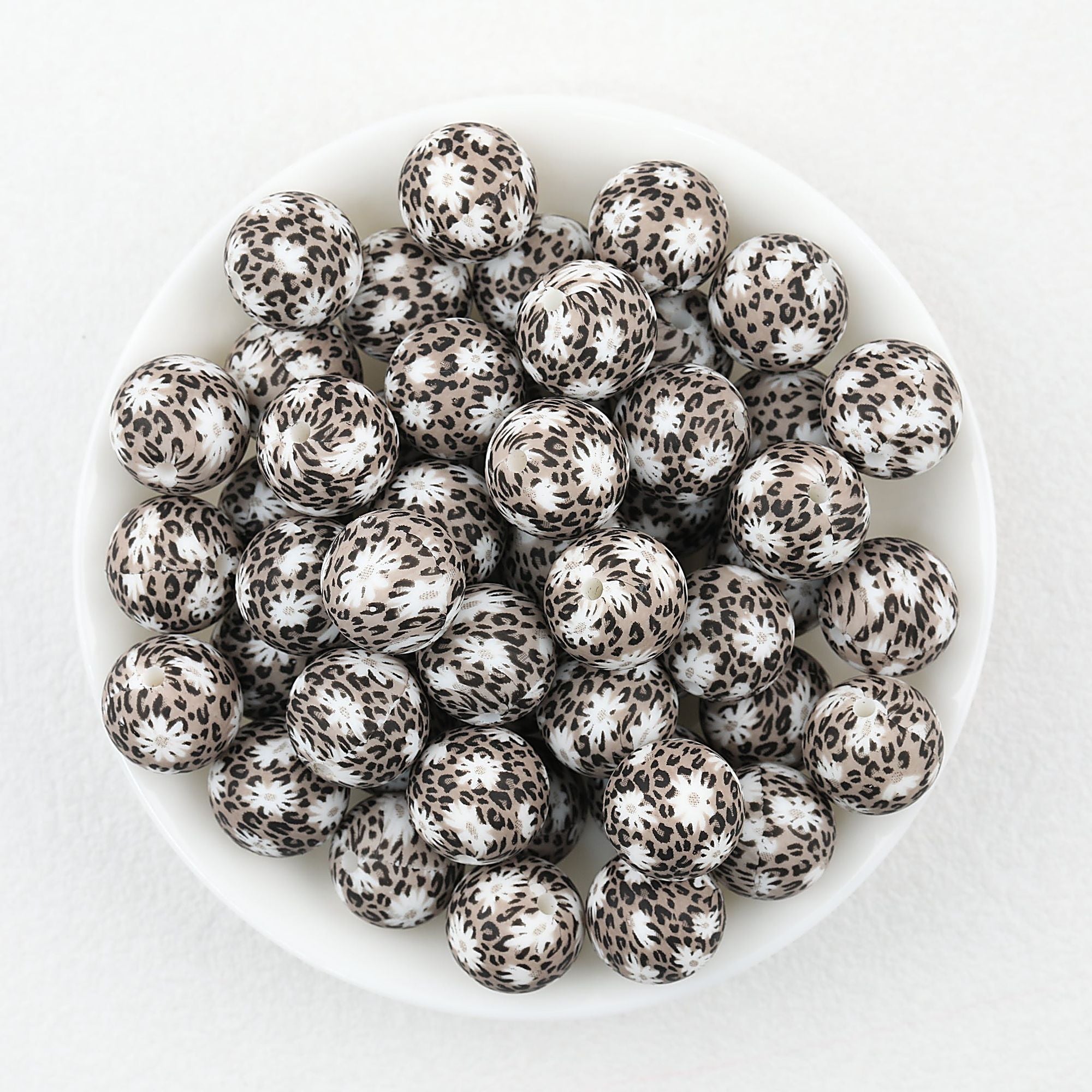 15mm Leopard Print Pattern Silicone Round Beads 50pcs - Leopard Print Flower