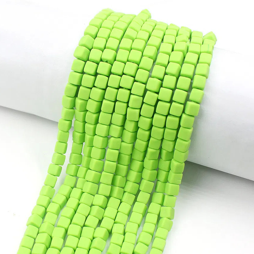 Cube Clay Beads 6mm Solid Color Polymer Matte Finish 10strands 20