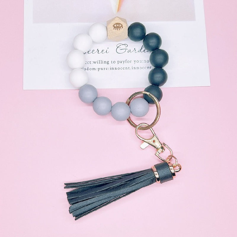 Silicone Beads Bracelet Keychain Soft Tassel Colorful Charm 10