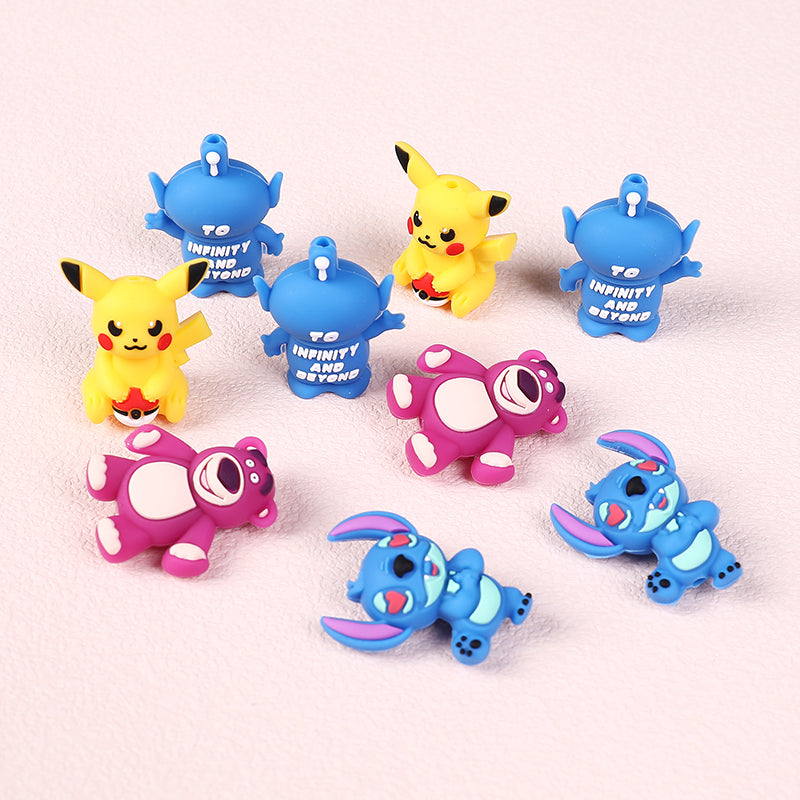 Silicone 3D Focal Beads Pikachu Stitch Purple Bear Text 20pcs 5
