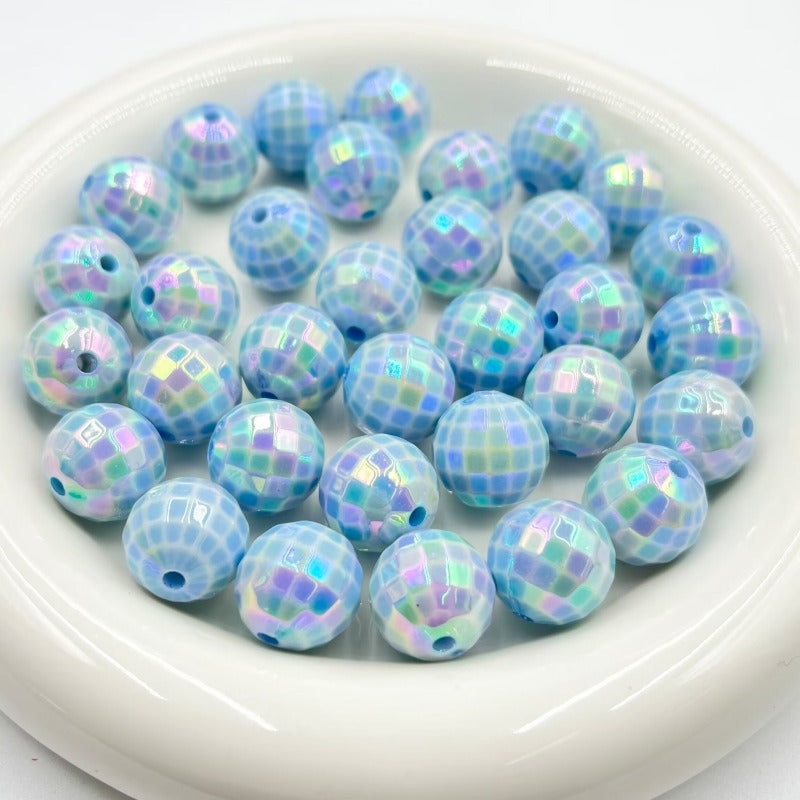 UV Finish Acrylic Plaid Round Beads 16mm Glossy Colorful 10pcs 7