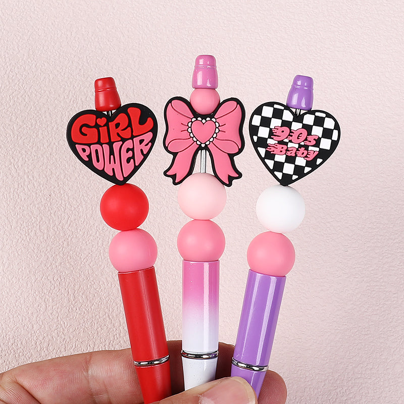 Silicone Focal Beads Pink Theme Heart Bow Disco Ball 20pcs 7