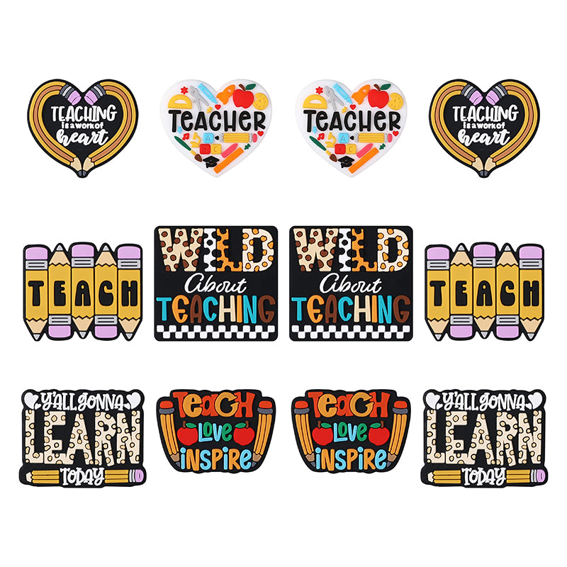 Silicone Focal Beads Teachers Day Heart Shaped Text Motifs 20pcs 10
