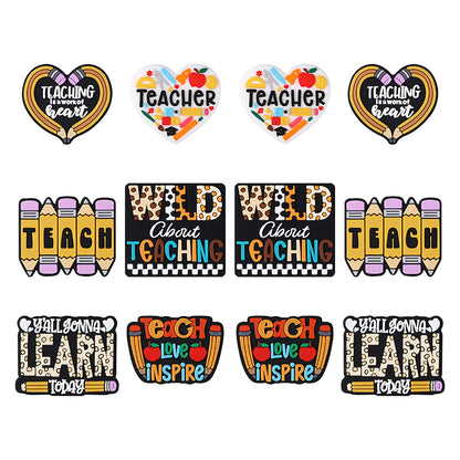 Silicone Focal Beads Teachers Day Heart Shaped Text Motifs 20pcs 10