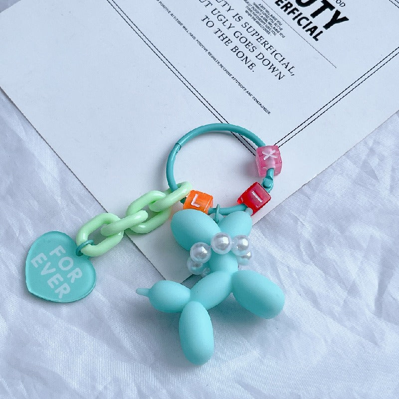 Acrylic Balloon Dog Keychain Pastel Colors Pearl Beads Heart Charm 8