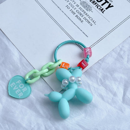 Acrylic Balloon Dog Keychain Pastel Colors Pearl Beads Heart Charm 8