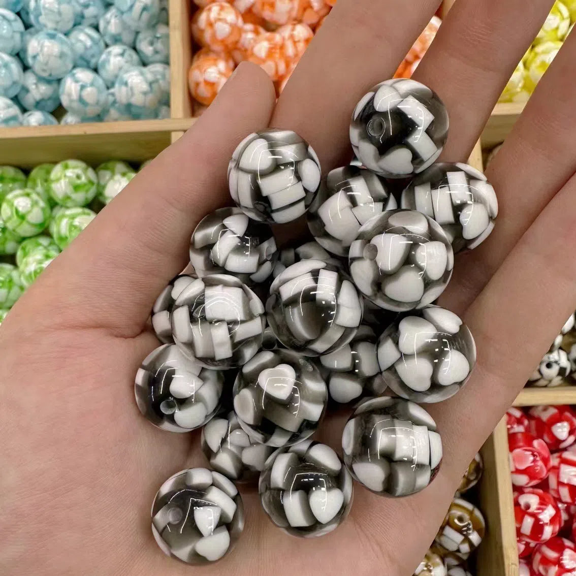 Tiny Heart Embeded Resin Beads 16mm Glossy Mixed Colors 20pcs 13
