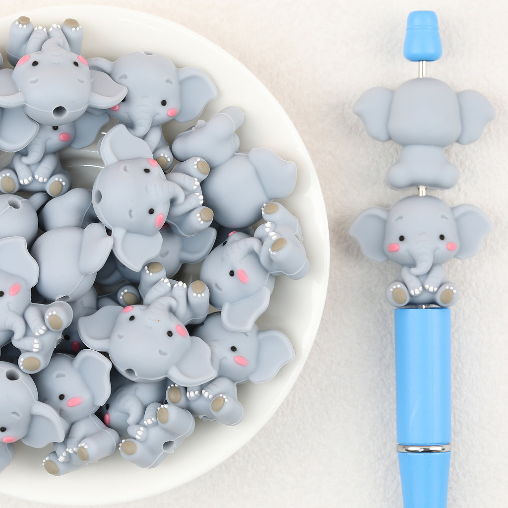 3D Cute Gray Elephant Silicone Focal Beads 20Pcs 