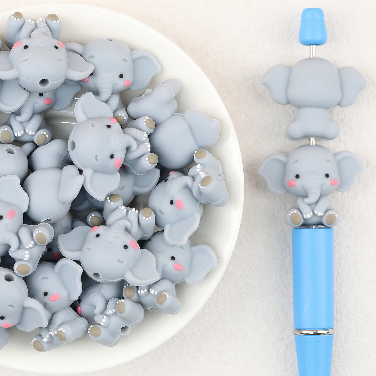 3D Cute Gray Elephant Silicone Focal Beads 20Pcs 