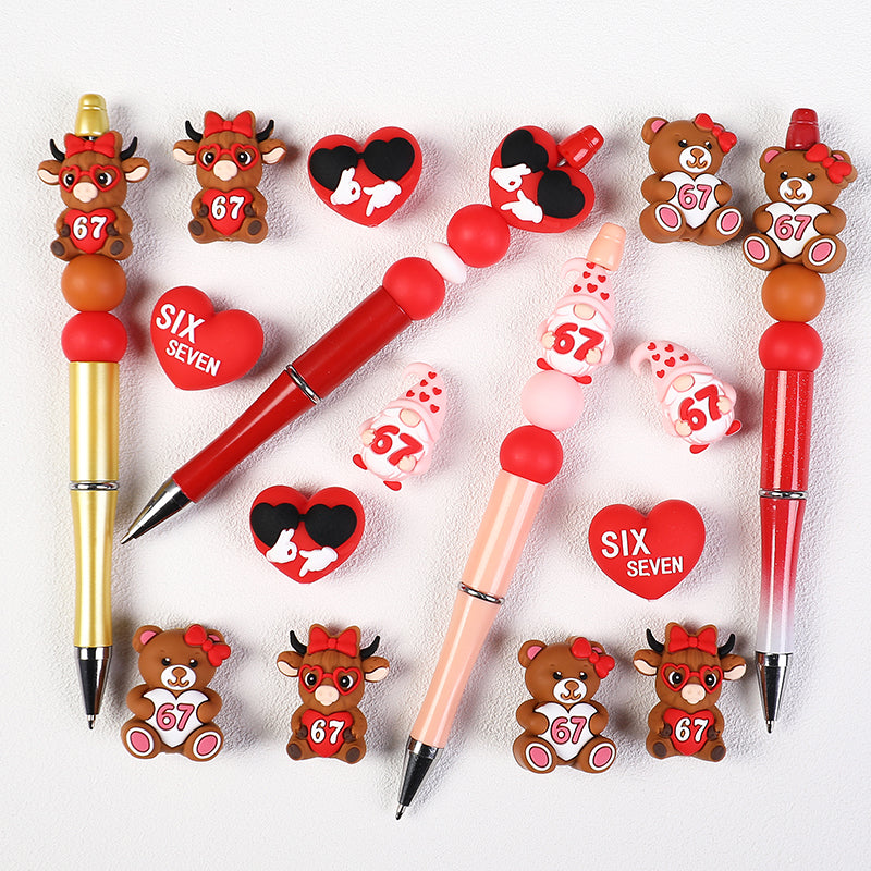 3D Highland Cow Silicone Focal Beads Wholesale, Six Seven 67 Red Love Heart Character