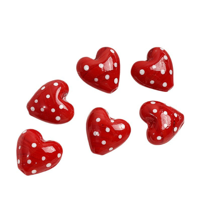 Red Heart Polka Dot Glass Beads 20mm 10pcs 5