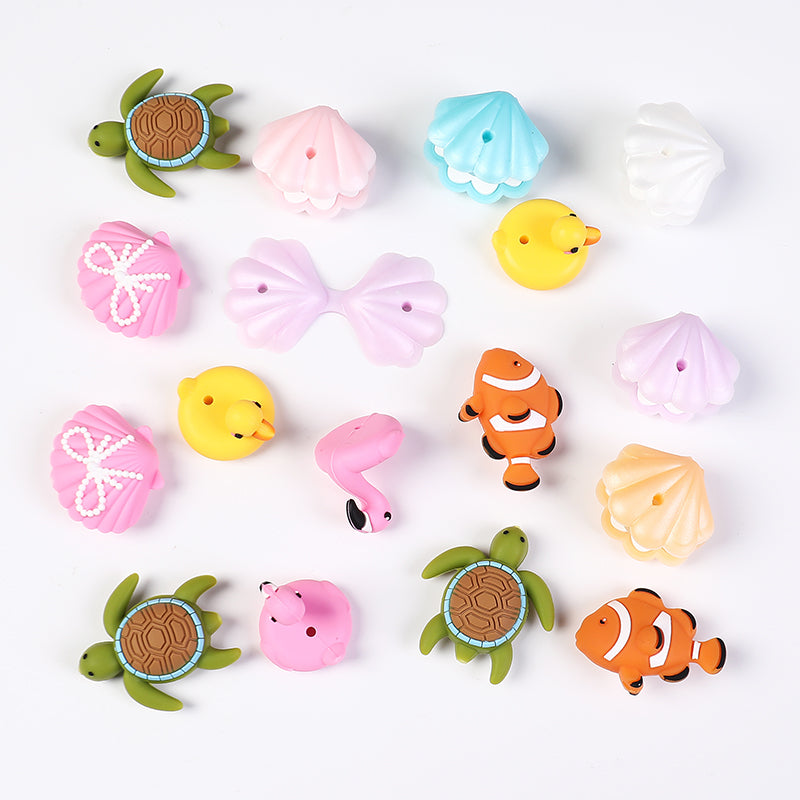 3D Summer Ocean Silicone Focal Beads Turtle Clownfish Seashell 20pcs 6