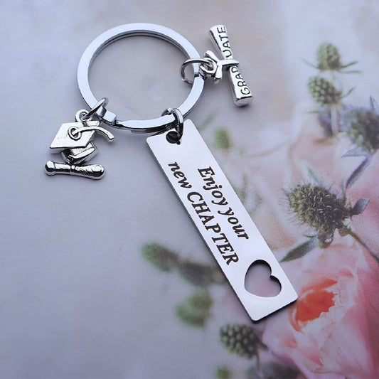 Stainless Steel Inspirational Graduation Strip Keychain Heart Cutout