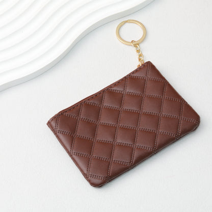 Wallet Keychain Coin Purse Plaid Simple Solid Color