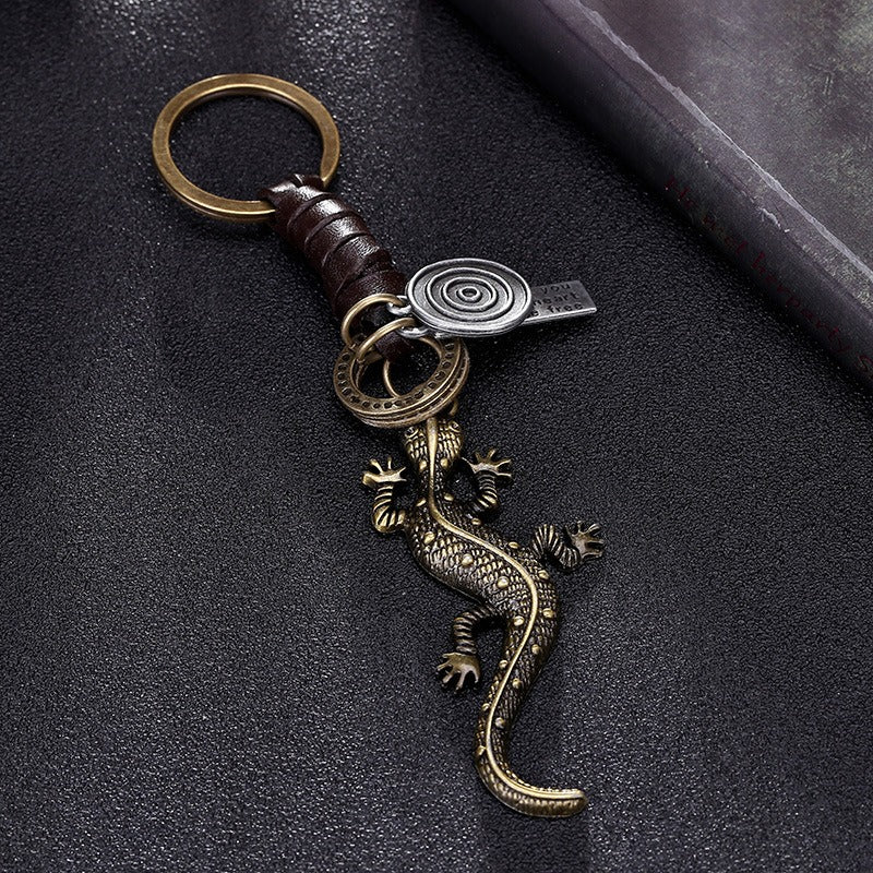Alloy Gecko Lizard Keychain Antique Silver Vintage Style 2