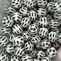 15mm Silicone Beads Black Beard Print Novelty 50pcs