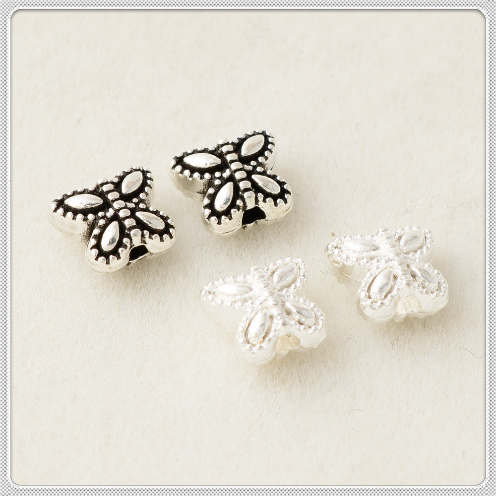 Butterfly Metal Beads 6.3x5.4mm Vintage Chubby Antique Silver 100pcs