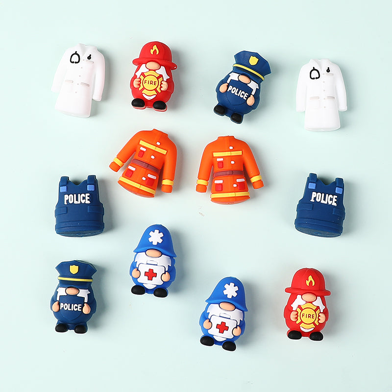 Silicone 3D Focal Beads Medical Midget Fire Gnome Police Vest 20pcs 2